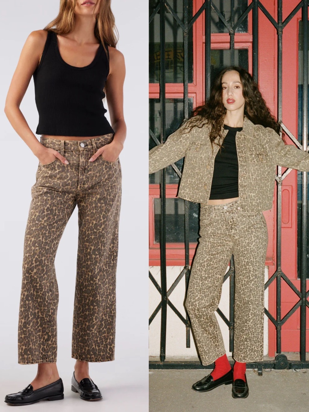 AMO Billie Leopard Print Jeans Denim Pants Size 25 Cropped Wide Straight Leg NWT
